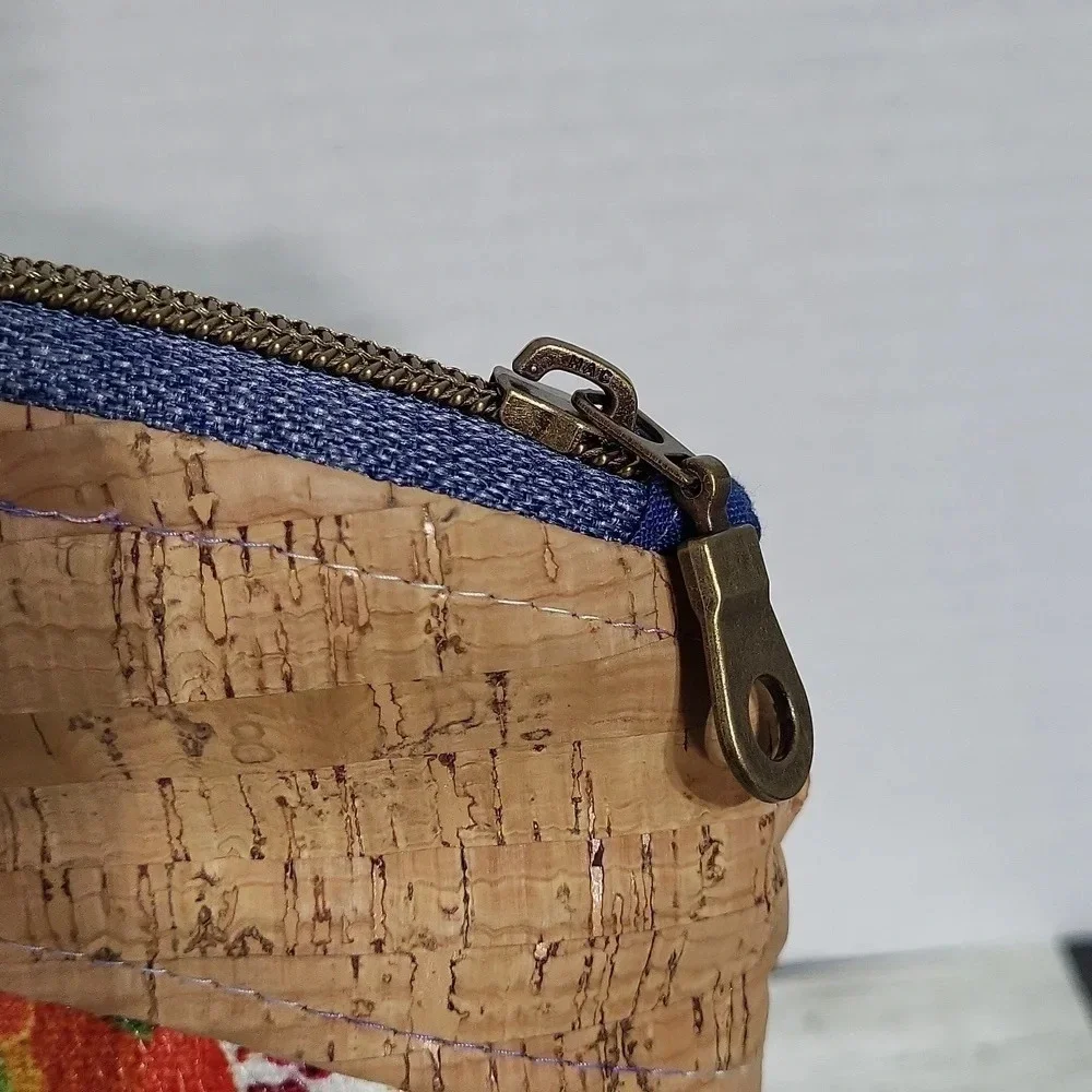 Bright Rainbow Floral Zipper Pouch Like New Handbag Cork‎ look in top Colorful